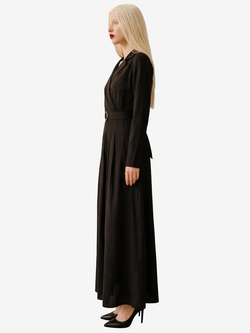MY FASHION Black MY FASHION Belted Long Sleeve Maxi Dress for Women | Best Price UAE